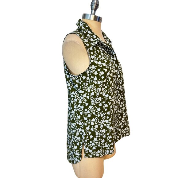 CAbi Olive Green Sleeveless Keepsake Pressed Floral Blouse Small - Picture 3 of 6